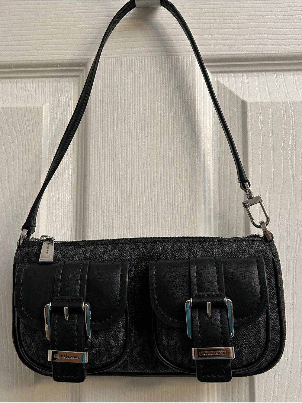 Michael Kors Small Black Zoe Convertible Pouchette with Buckle Pockets